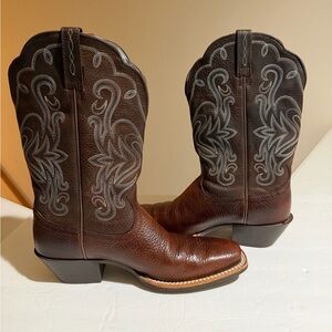 Ariat Dark Brown Heeled Boots with Gray Embroidery